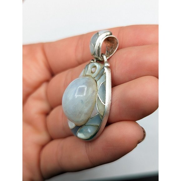 Ed Lohman Sterling Silver Rainbow Moonstone Mother Of Pearl MOP Inlay Pendant - Picture 4 of 10